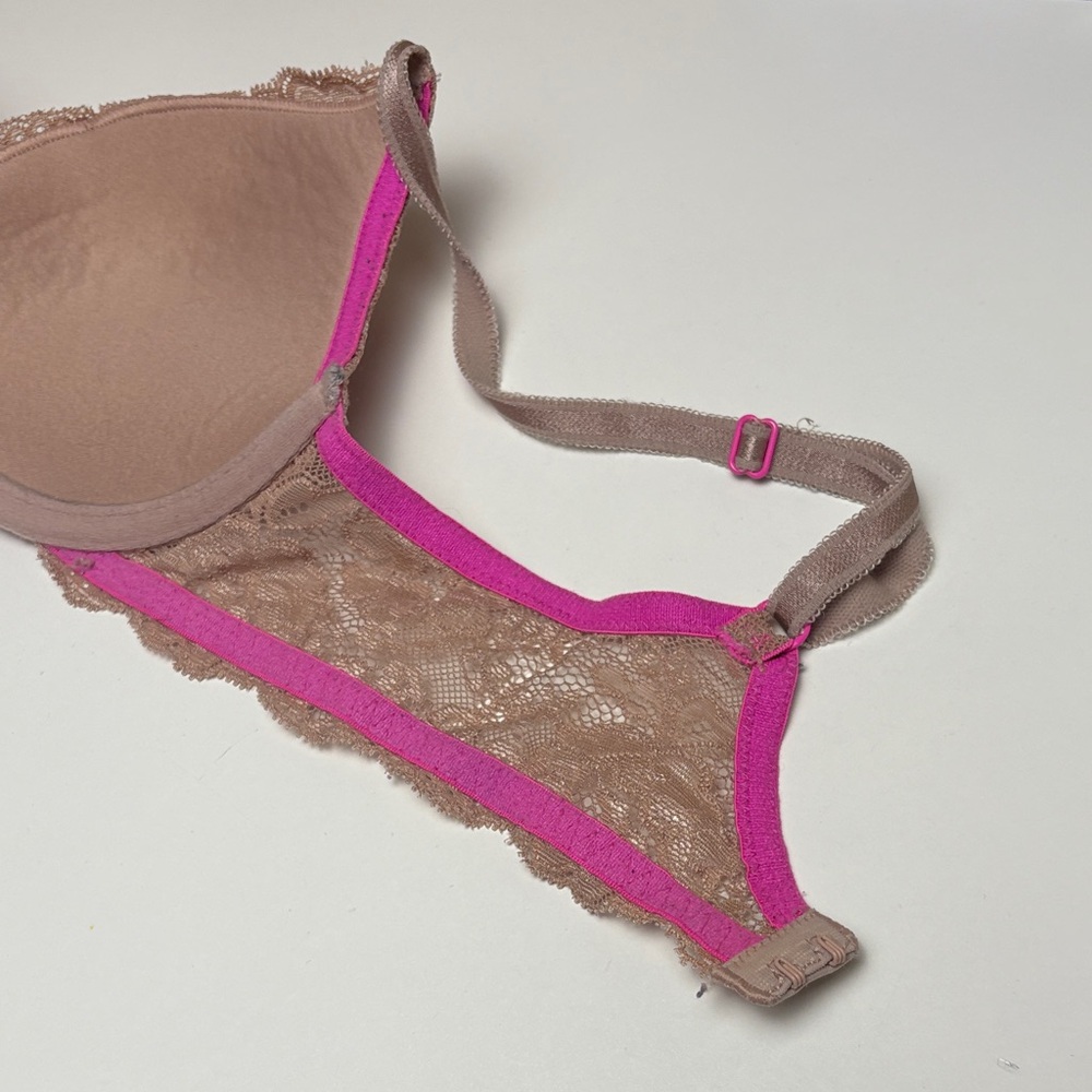 Victoria's Secret 34B Pink & Beige Lace Push up bra GUC - Picture 5 of 11